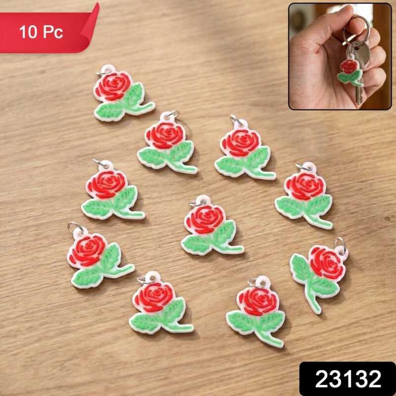 Rose Flower Design Bag Charm Keychain Set – Elegant Floral Accessory