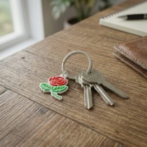Rose Flower Design Bag Charm Keychain Set – Elegant Floral Accessory