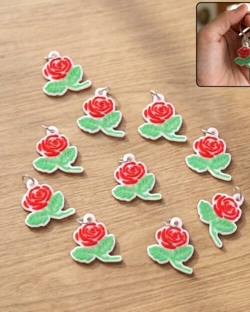 Rose Flower Design Bag Charm Keychain Set – Elegant Floral Accessory