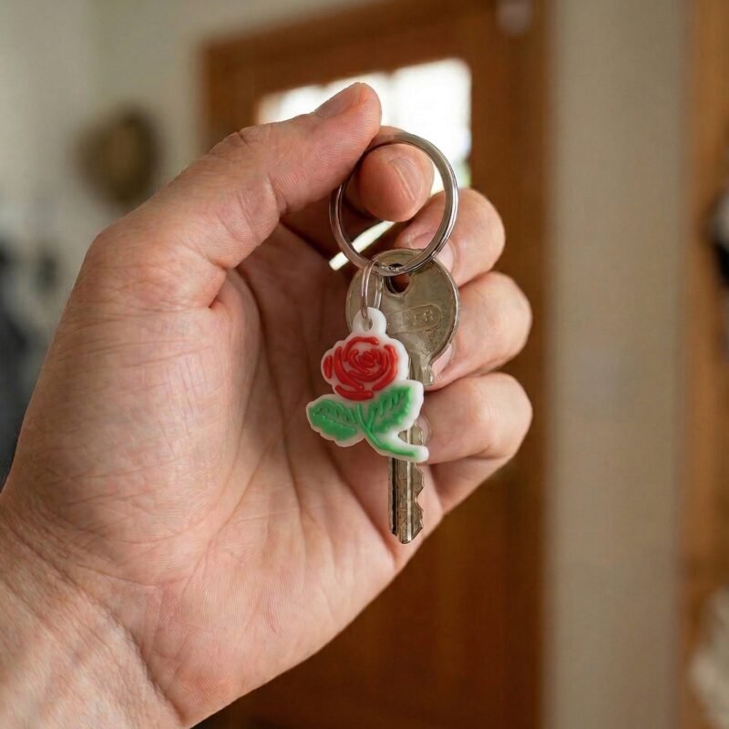 Rose Flower Design Bag Charm Keychain Set – Elegant Floral Accessory