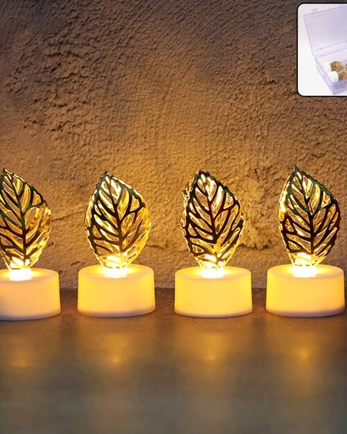 Golden Leaf LED Candles – Set of 4 Flameless Decorative Lights