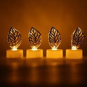 Golden Leaf LED Candles – Set of 4 Flameless Decorative Lights