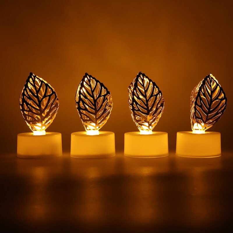Golden Leaf LED Candles – Set of 4 Flameless Decorative Lights