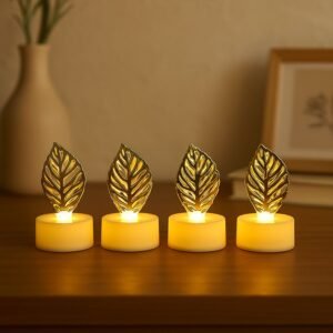 Golden Leaf LED Candles – Set of 4 Flameless Decorative Lights