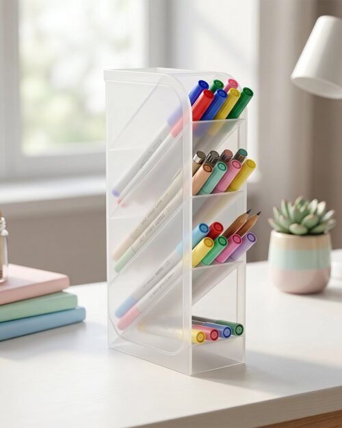 Desk Organizer � 4 Compartments in Clear Plastic for Office Supplies