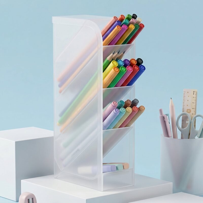Desk Organizer � 4 Compartments in Clear Plastic for Office Supplies