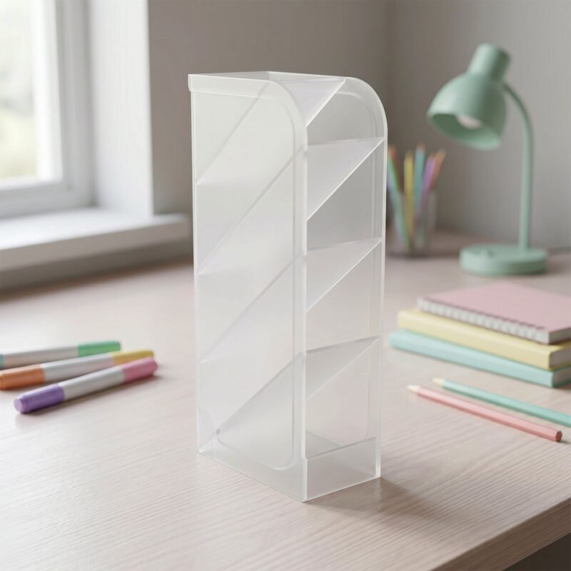 Desk Organizer � 4 Compartments in Clear Plastic for Office Supplies