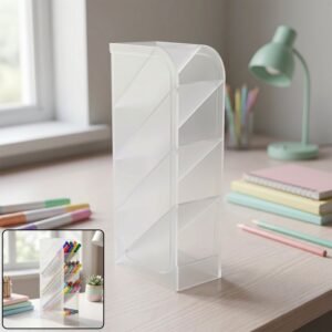 Desk Organizer � 4 Compartments in Clear Plastic for Office Supplies