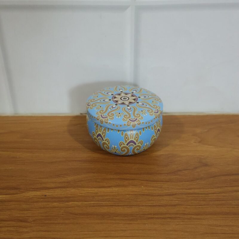 MatkaShapedTinBox-live.jpg Mandala Metal Candle Container – Reusable & Vibrant Decor