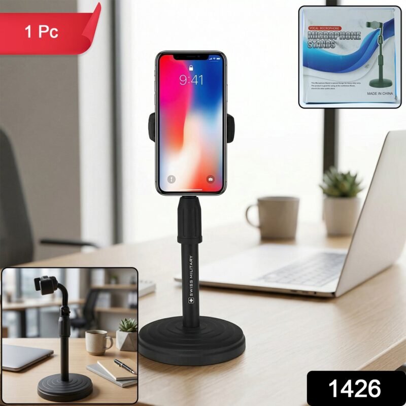 Microphone-Stand-WOSKU-02.jpg Adjustable 360° Rotating Phone Holder – Stable, Universal Fit for Desk