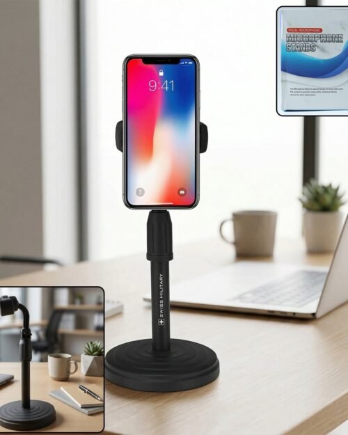 MicrophoneStand-WOSKU-01.jpg Adjustable 360° Rotating Phone Holder – Stable, Universal Fit for Desk