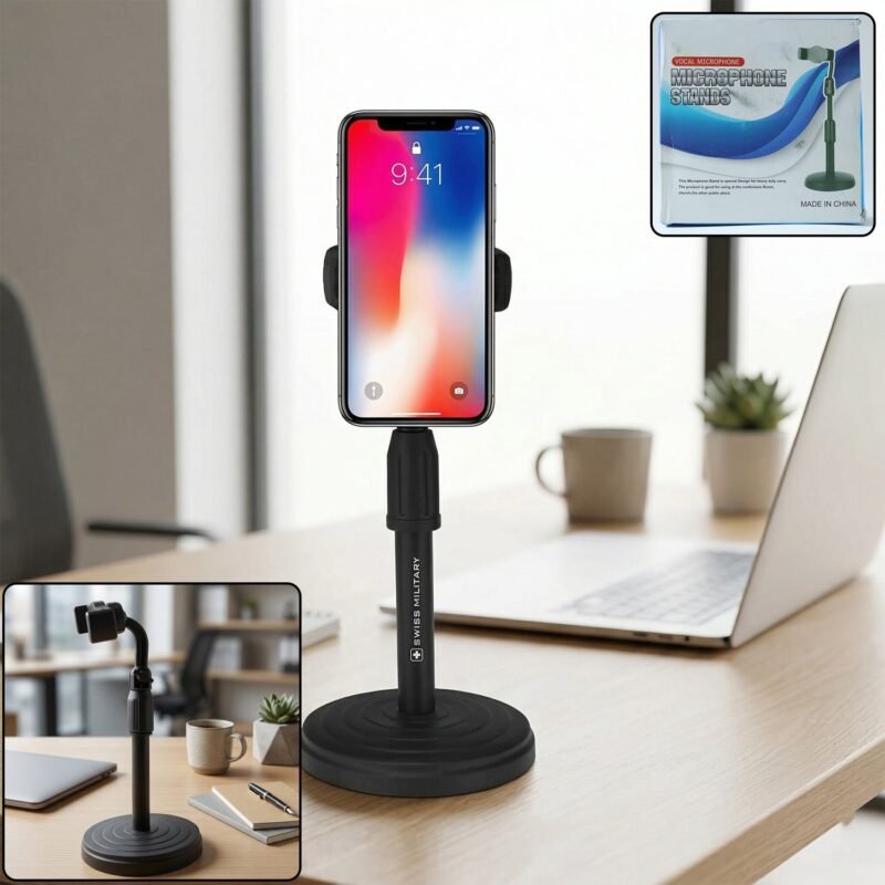 MicrophoneStand-WOSKU-01.jpg Adjustable 360° Rotating Phone Holder – Stable, Universal Fit for Desk