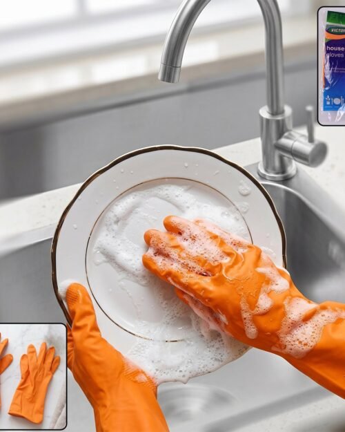 Reusable Rubber Cleaning Gloves � Waterproof & Durable for Kitchen