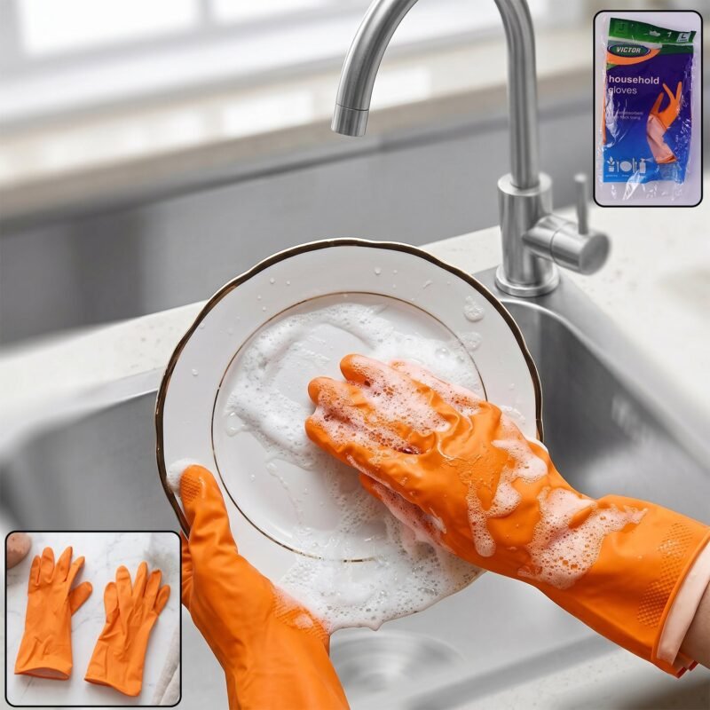 OrangeGloves01L-01.jpg Reusable Rubber Cleaning Gloves � Waterproof & Durable for Kitchen