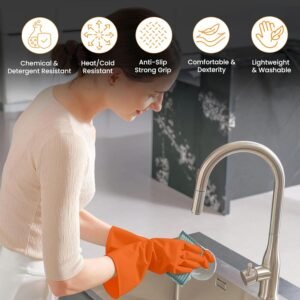 OrangeGloves01L-02.jpg Reusable Rubber Cleaning Gloves � Waterproof & Durable for Kitchen