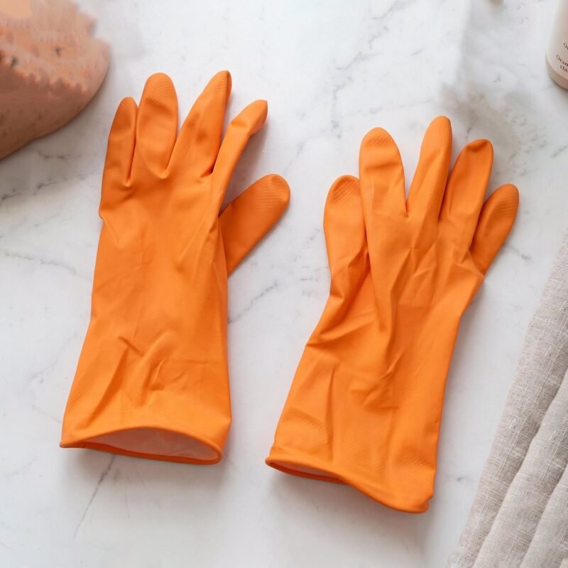 OrangeGloves01L-03.jpg Reusable Rubber Cleaning Gloves � Waterproof & Durable for Kitchen