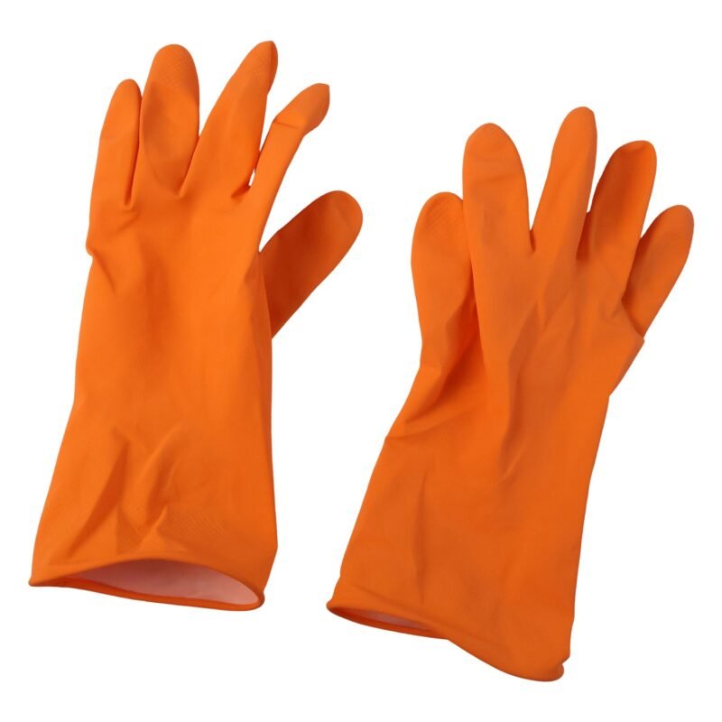 OrangeGloves01L-04.jpg Reusable Rubber Cleaning Gloves � Waterproof & Durable for Kitchen