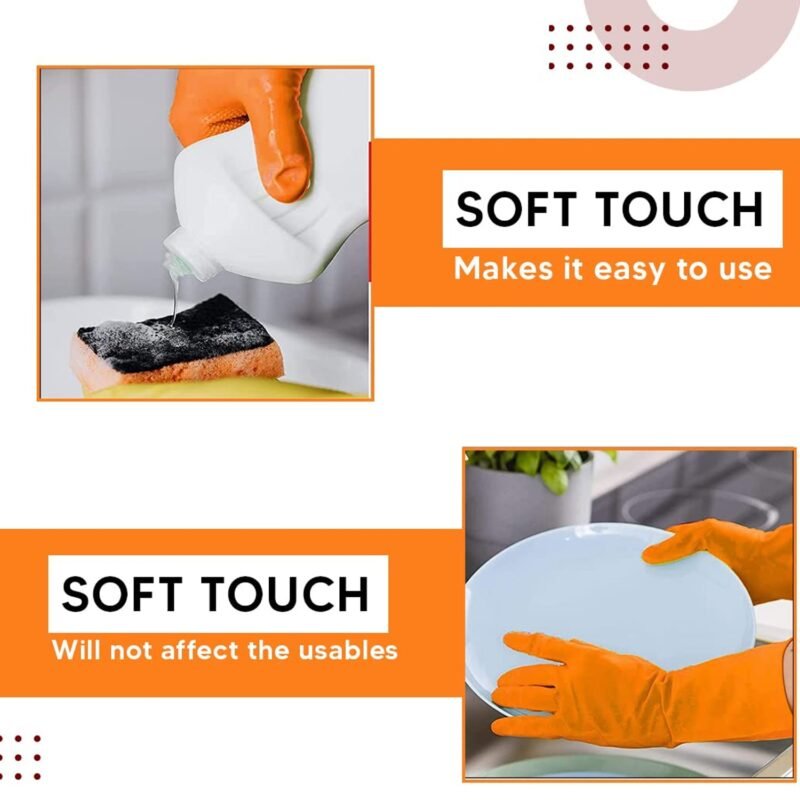 OrangeGloves01L-05.jpg Reusable Rubber Cleaning Gloves � Waterproof & Durable for Kitchen