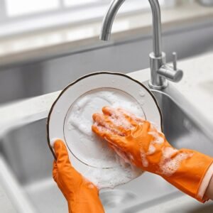 OrangeGloves01L-06.jpg Reusable Rubber Cleaning Gloves � Waterproof & Durable for Kitchen