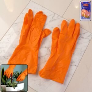 OrangeGloves02-01.jpg Large Orange Waterproof Rubber Gloves � Reusable Kitchen Protectors