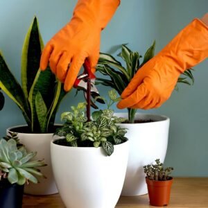 OrangeGloves02-03.jpg Large Orange Waterproof Rubber Gloves � Reusable Kitchen Protectors