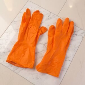 OrangeGloves02-06.jpg Large Orange Waterproof Rubber Gloves � Reusable Kitchen Protectors
