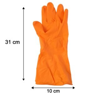 OrangeGloves02-size.jpg Large Orange Waterproof Rubber Gloves � Reusable Kitchen Protectors