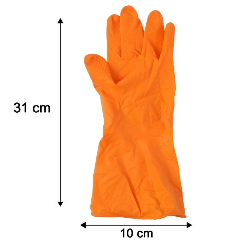 OrangeGloves02-size.jpg Large Orange Waterproof Rubber Gloves � Reusable Kitchen Protectors