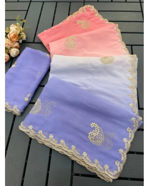 Generic Women's Digital Printed  Geogette Saree With Unstitched Blouse (Purple, 5-6 Mtrs)