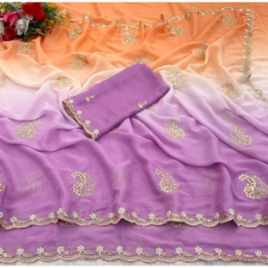 Generic Women's Digital Printed  Geogette Saree With Unstitched Blouse (Wine, 5-6 Mtrs)