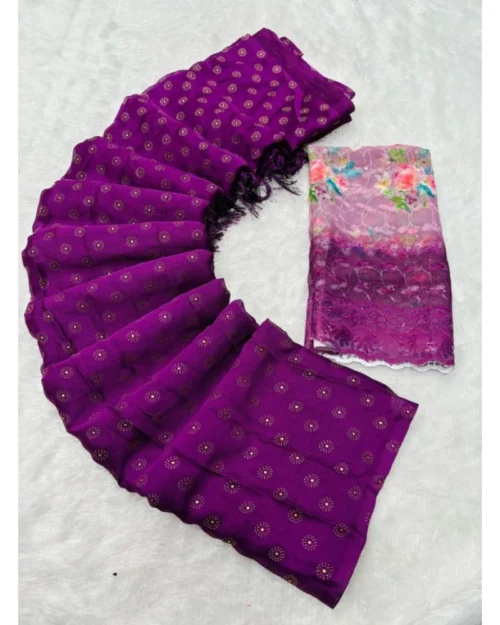 Generic Women's Printed Brasso Saree With Unstitched Blouse (Magenta, 5-6 Mtrs)