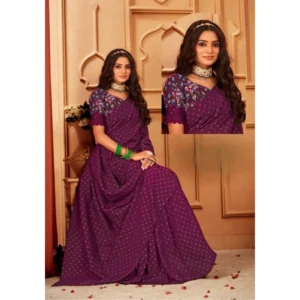 Generic Women's Printed Brasso Saree With Unstitched Blouse (Magenta, 5-6 Mtrs)