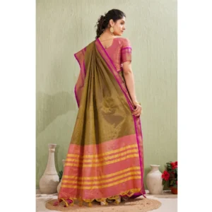 Generic Women's Silk Blended Jaquard Woven Saree With Unstitched Blouse 5.5Mtr (Green)