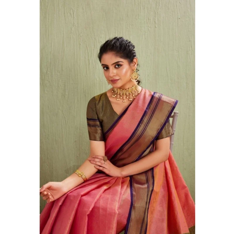 Generic Women's Silk Blended Jaquard Woven Saree With Unstitched Blouse 5.5Mtr (Pink)