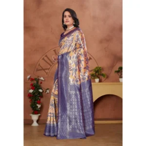 Generic Women's Banarasi Silk Jaquard Woven Saree With Unstitched Blouse 5.5Mtr (Orange)