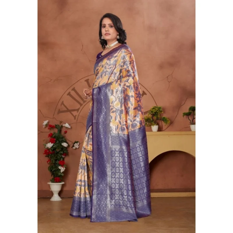 Generic Women's Banarasi Silk Jaquard Woven Saree With Unstitched Blouse 5.5Mtr (Orange)