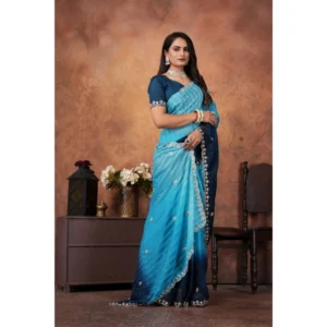 Generic Women's Chiffon Embroidred Saree With Unstitched Blouse 5.5Mtr (Light Blue)