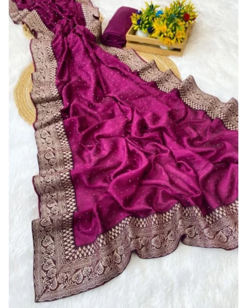 Generic Women's Silk Embroidred Saree With Unstitched Blouse 5.5Mtr (Purple)