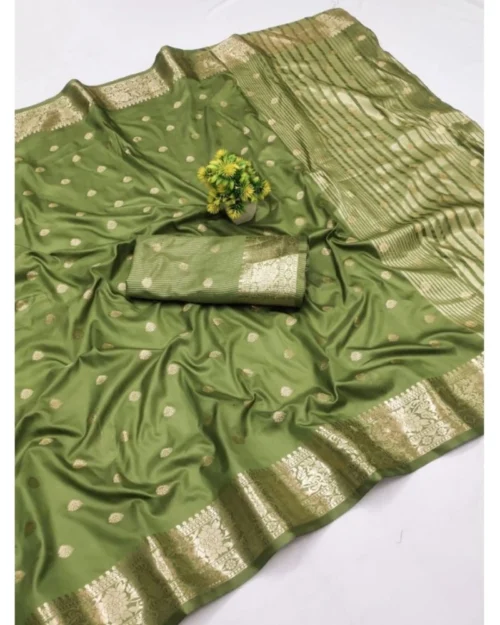 Generic Women's Jacquard Silk Jaquard Woven Saree With Unstitched Blouse 5.5Mtr (Green)
