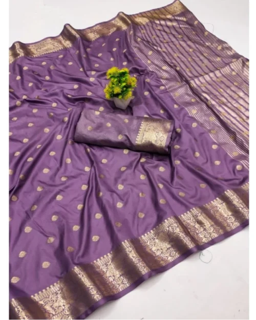 Generic Women's Jacquard Silk Jaquard Woven Saree With Unstitched Blouse 5.5Mtr (Purple)
