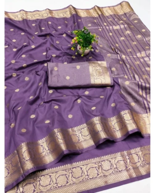 Generic Women's Jacquard Silk Jaquard Woven Saree With Unstitched Blouse 5.5Mtr (Purple)