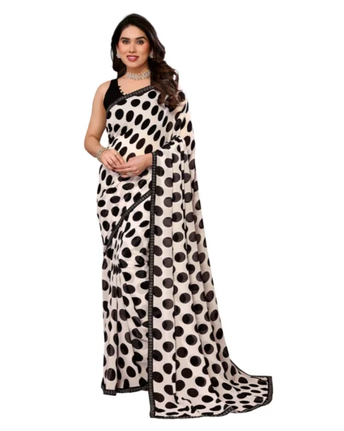 Generic Women's Georgette Printed Saree With Unstitched Blouse 5.5Mtr (Black)
