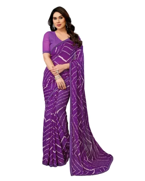 Generic Women's Georgette Printed Saree With Unstitched Blouse 5.5Mtr (Purple)