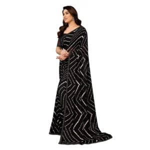 Generic Women's Georgette Printed Saree With Unstitched Blouse 5.5Mtr (Black)