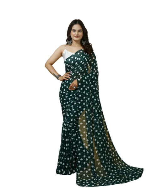 Generic Women's Georgette Printed Saree With Unstitched Blouse 5.5Mtr (Green)