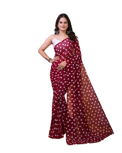 Generic Women's Georgette Printed Saree With Unstitched Blouse 5.5Mtr (Maroon)