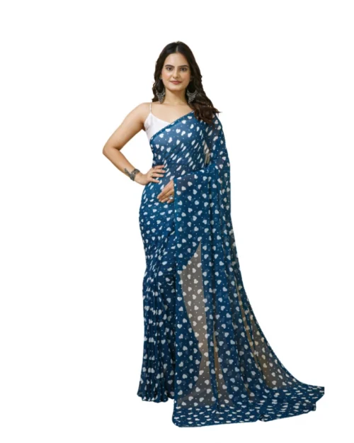 Generic Women's Georgette Printed Saree With Unstitched Blouse 5.5Mtr (Blue)