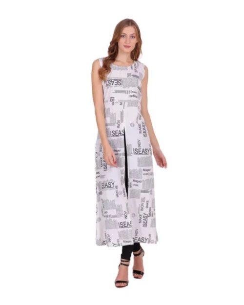 Generic Women's Casual Crepe Sleeveless Slit Dress (White)