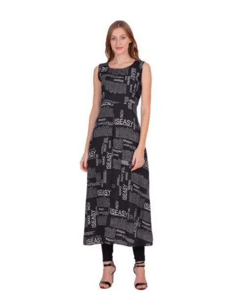 Generic Women's Casual Crepe Sleeveless Slit Dress (Black)