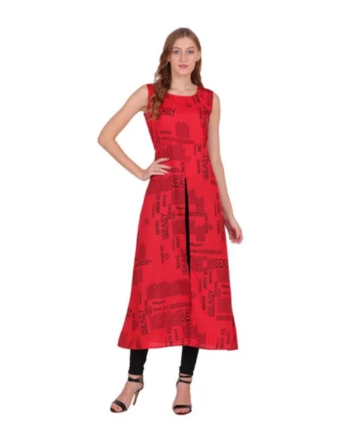 Generic Women's Casual Crepe Sleeveless Slit Dress (Red)